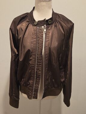 Free People Kacki Satin Bomber Jacket